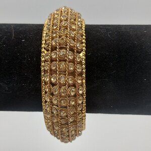 Vintage 80s Cuff Bracelet Pave Crystals Gold 7.5"